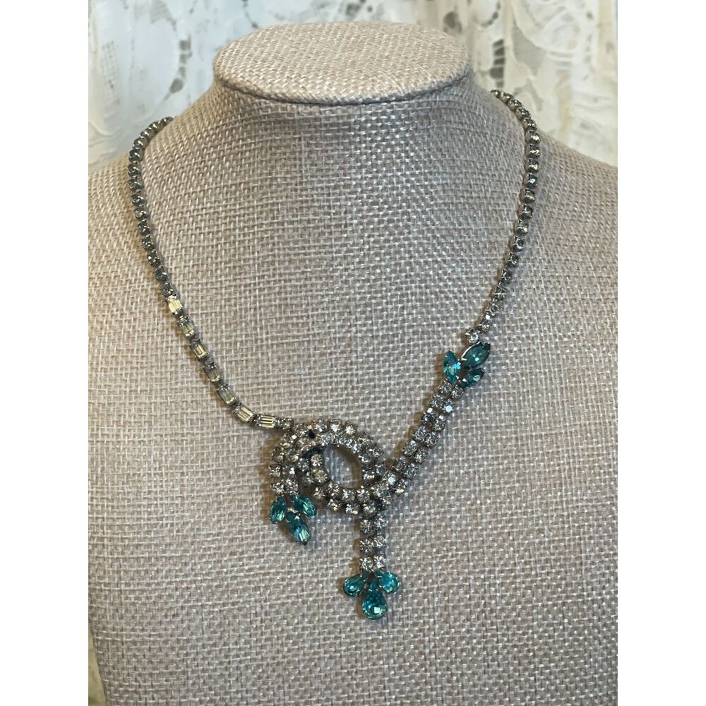 Teal Crystal & Rhinestone Statement Necklace – Bridal, Prom & Formal Wear